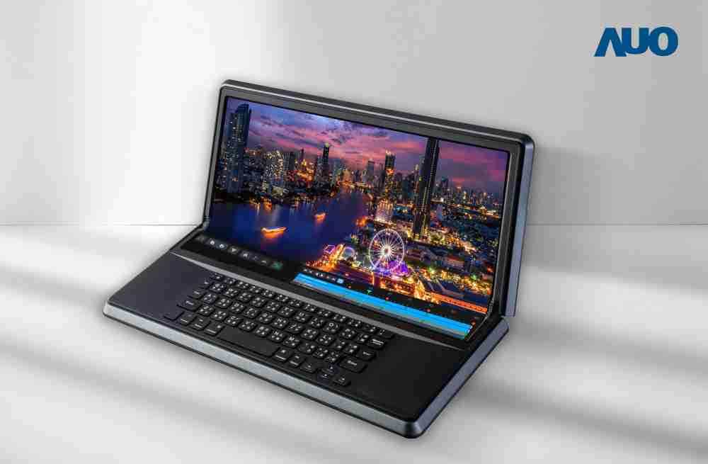 彩霸王14.6吋Micro LED折迭显示屏幕，，，搭配半径4mm的弯折绞炼，，，以及高画素、、、高亮度、、高对比度的显示技术特点，，，即便在大视角下仍保有绝佳色相与亮度